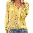 thumbnail image 1 of Hauts de Plage Décontractés à Manches 3/4 Florales pour Femmes, Col en V, Grande Taille, 1 of 3