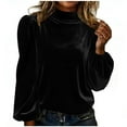 thumbnail image 2 of Hfnxid Women's Shirt Velvet Solid Color Lightweight Long Sleeve Shirt High-Neck Puff Sleeve Casual Top Fashion Breathable Stylish Blouses Black XXL, 2 of 6