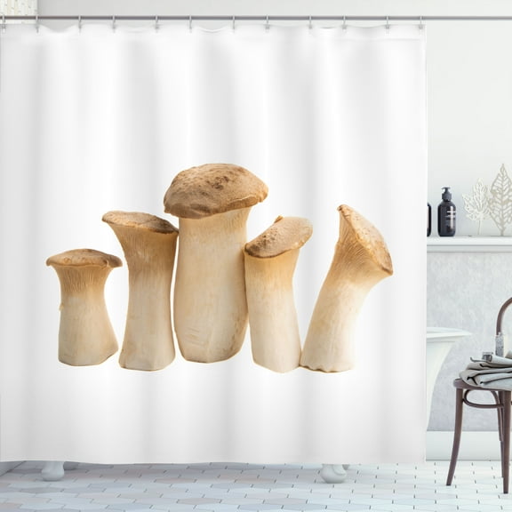 Ambesonne Nature Shower Curtain, Raw Eryngii Mushrooms Print, 69"Wx70"L, Sand Brown and Pale Peach