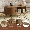 thumbnail image 3 of Oval Wooden Coffee Table with Charging Station, Mid-Century Center Table with Compartment, Cocktail Table with Sliding Tambour Door for Living Room, Walnut, 3 of 11