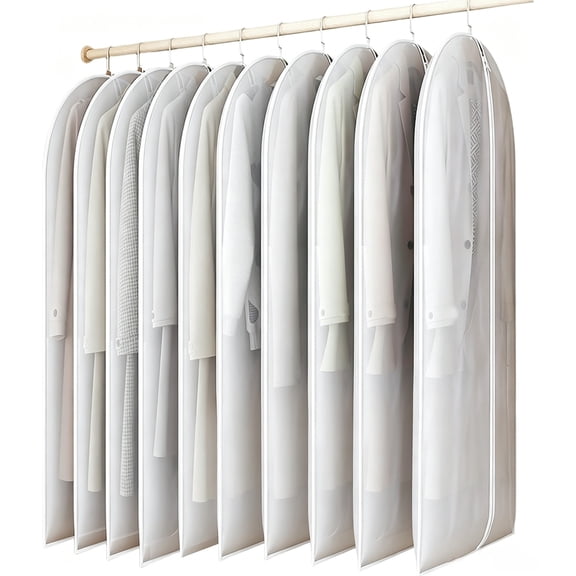 SaKAGURO 10 pack 43" Clear Garment Bags, Clothing Dust Covers, Suit Bags for Closet Storage and Travel for Coat, Sweater, Shirts, Jacket