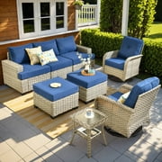 Ovios 8 Pieces Outdoor Patio Sectional Furniture All-Weather Rattan Wicker Conversation with Swivel Glider Rocking Chair Patio Sofa Outdoor Chairs for Backyard Balcony