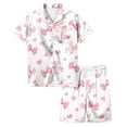thumbnail image 1 of Pyjama Imprimé Nœud pour Filles Manches Courtes Bouton Haut Shorts Ensemble de Pyjama Maison, 1 of 5
