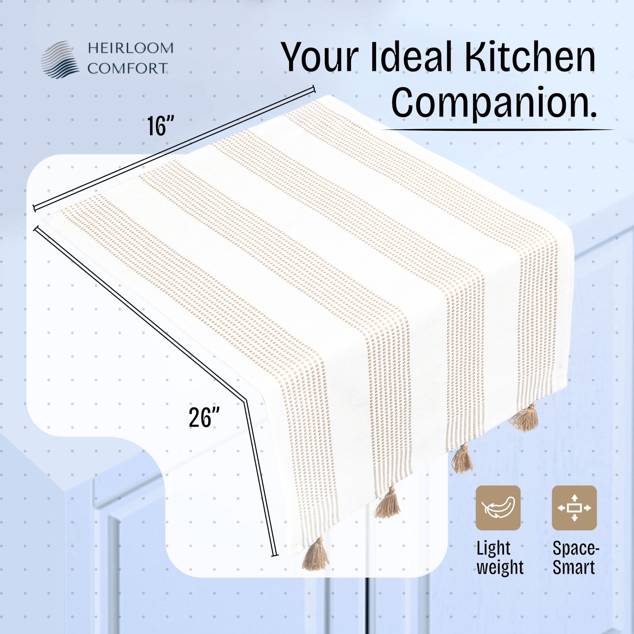 HEIRLOOM COMFORT Beige Decorative Dotted Kitchen Towels 16x26 Inch, 5 Pack, Soft, 100% Cotton, Absorbent & Fast-Drying Dish Towels with Tassels, Ideal for Cleaning, Drying Dishes, and Daily Use