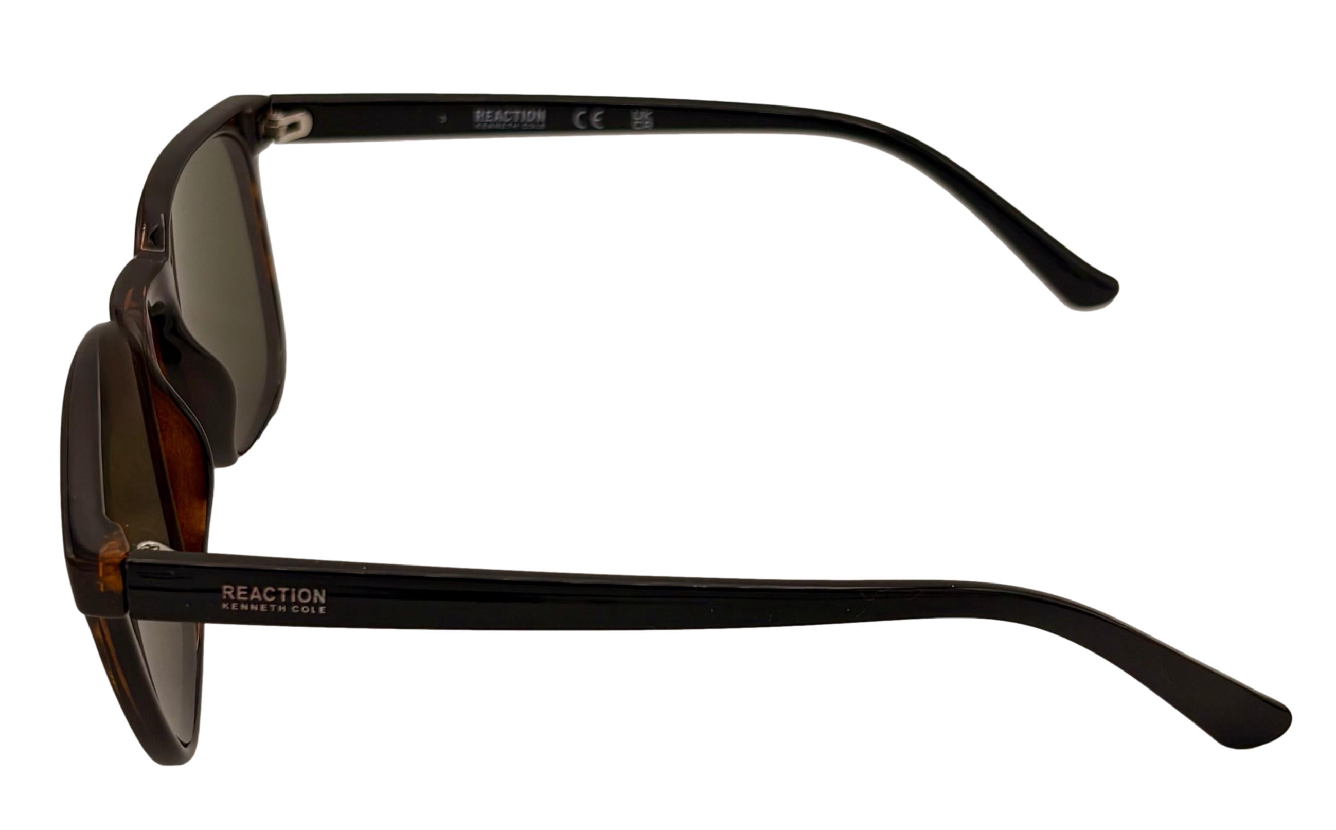 Kenneth Cole Reaction Dark Havana Mens Square Plastic Sunglass KC1414. 52N