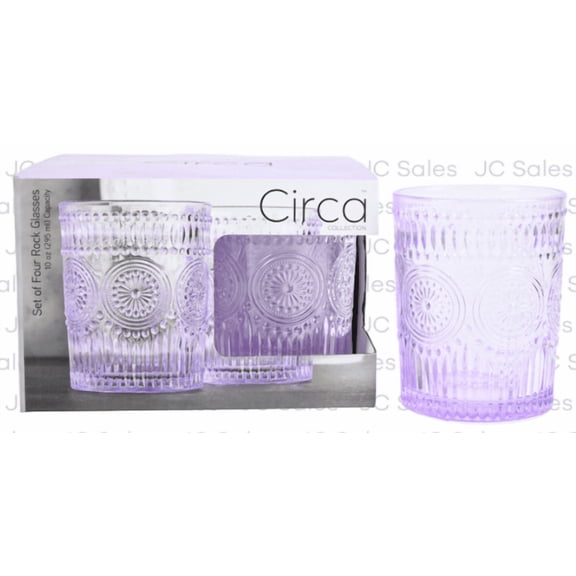 Circa 10 oz Glass Cup Set, 4-Pack, Lavender, Double Old-Fashioned (DOF) Tumblers
