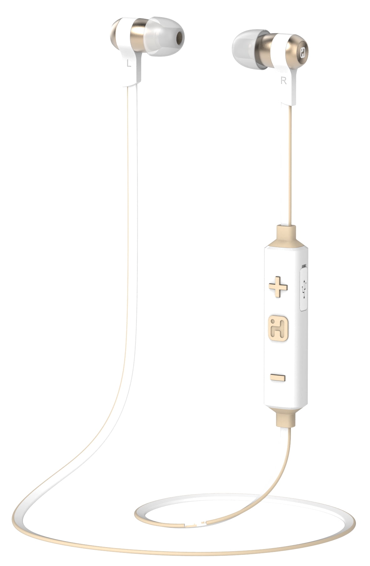 iHome iB39 Wireless Bluetooth Metal Earbuds with Mic White and Gold