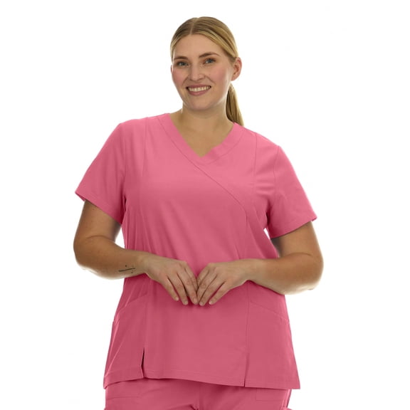 Heal Wear Plus Size Women Scrub Top V-Neck Elastic Waist Workwear For Nurses Uniform,4-Way Stretch