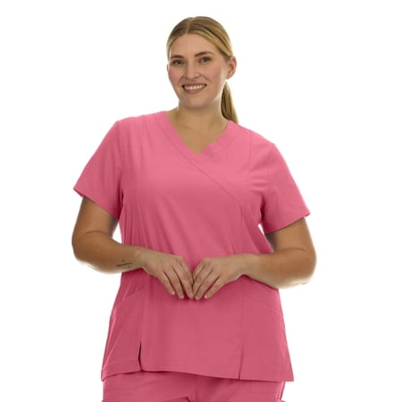 Heal+Wear Plus Size Women Scrub Top V-Neck Elastic Waist Workwear For Nurses Uniform,4-Way Stretch