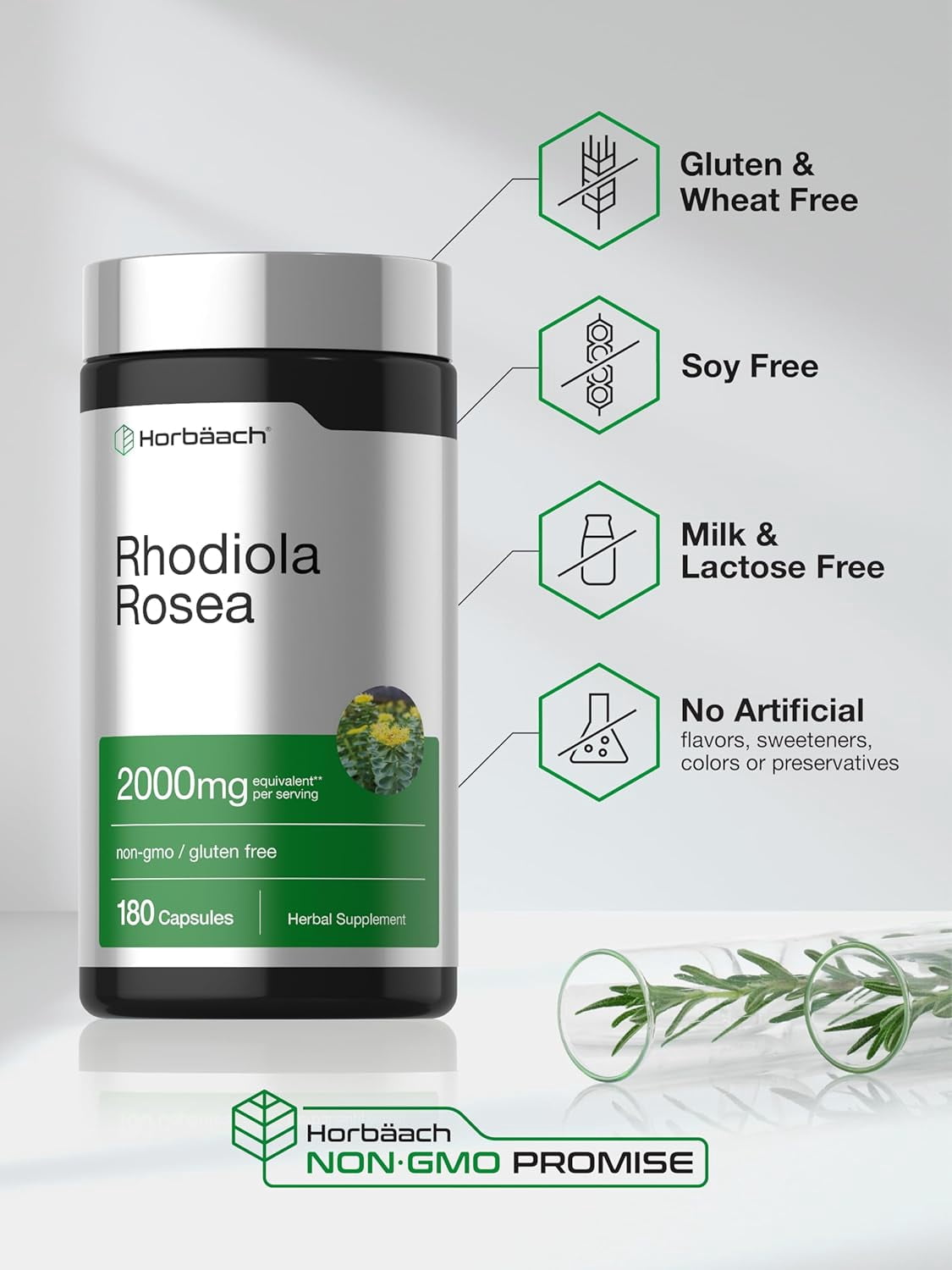 Rhodiola Rosea Supplement | 2000mg | 180 Capsules | by Horbaach