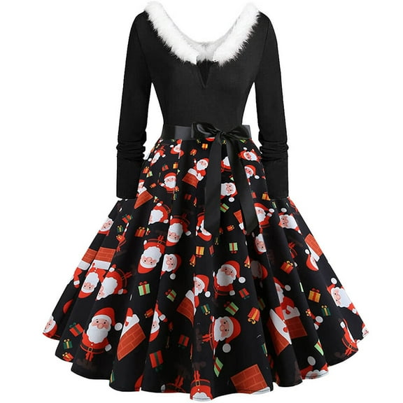 Honeeladyy Sales Christmas Party Dresses for Women Santa Claus Costume Velvet Dress Miss Long Sleeve Christmas Dresses Mrs Midi Dress Tunic