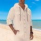 thumbnail image 5 of Ceisia Men's Regular Fit Cotton Linen Blend Hooded Roll-Tab 3/4 Sleeve Solid Color Casual Shirt Gifts, 5 of 9