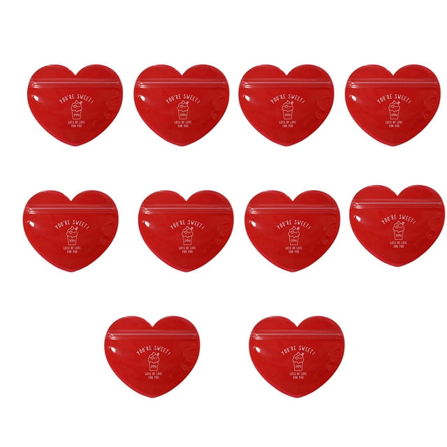 maskred 10 Pieces Candy Bag Portable Solid Color Adorable Heart Shape Decorative Gift Biscuit Cookie Bags Pouch Wrapping Red