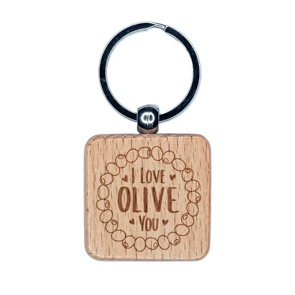 I Love Olive All Of You Cute Valentine's Day Anniversary Pun Square Keychain Charm Tag - Engraved Wood