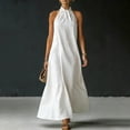 thumbnail image 2 of YuXingFu Mother Of The Bride Dresses for Women Maxi Crew Neck Plus Size Womens Dress Sleeveless with Pocket Long Casual Summer White S, 2 of 5