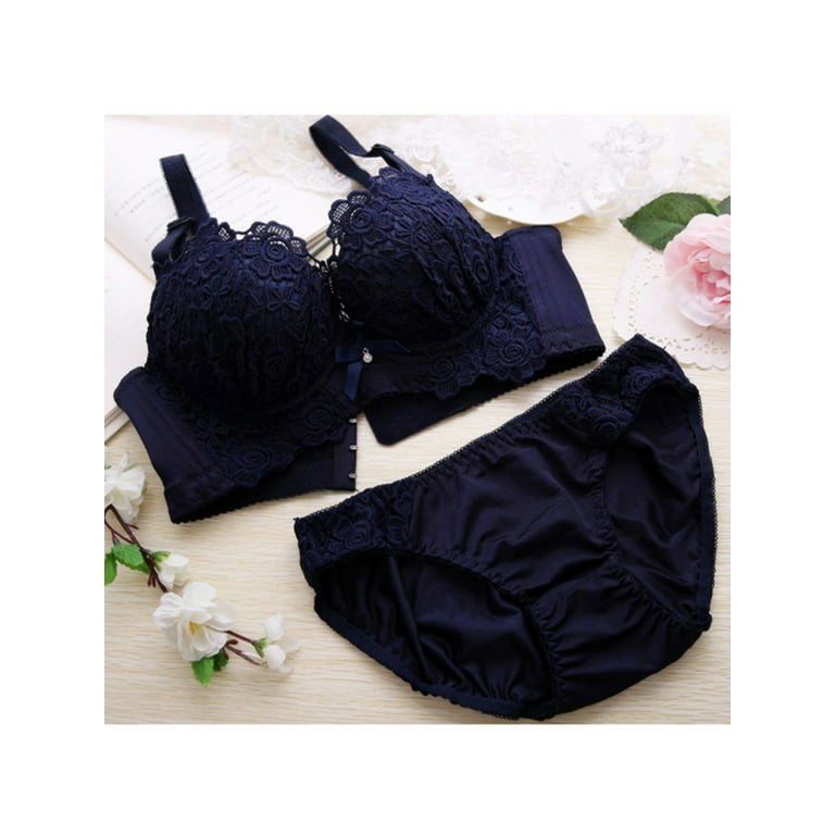 Ochine Women Lingerie Set Sexy Embroided Lace Trim Push Up Underwire Bra,  3/4 Cup, Size 34-38B and Classical Cotton Brief Panties Underwear Bikini