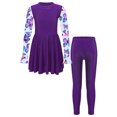 thumbnail image 1 of RUNQHUI Kids Girls UPF 50+ Rash Guard Swimsuits 2 Pieces Long Sleeves Dress with Pants Set Purple 16, 1 of 7