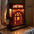 thumbnail image 4 of Lámpara miniatura vintage del Departamento de Bomberos: diseño nostálgico de estación de ladrillos con luz cálida para decorar escritorios, estantes o mesitas de noche. Iluminación ambiental inspir, 4 of 6