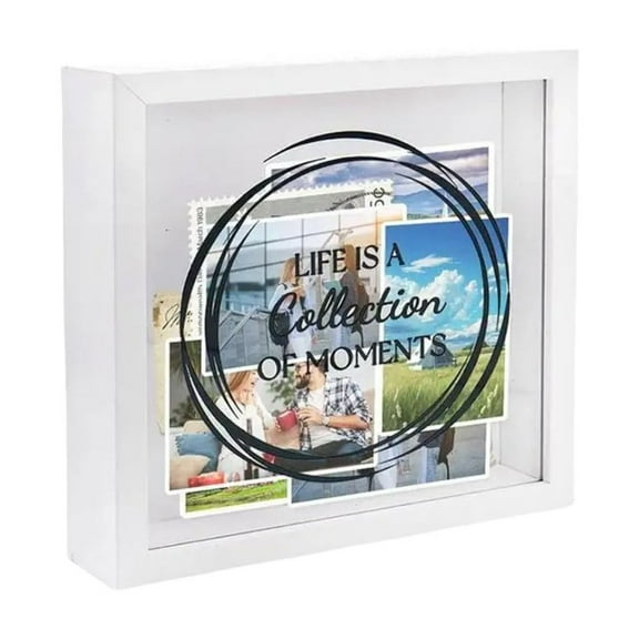 8"X8" Photo Storage Box White Wood Keepsake Ticket Box Memory Box With Slots