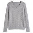 thumbnail image 3 of QUALFORT Women's 100% Cotton V-Neck Cable Knit Sweater, Lightweight Long Sleeve Pullover Sweater for Women, Gray M, 3 of 9