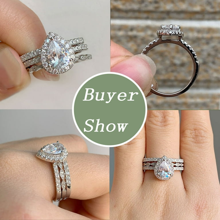 Free Shipping Wuziwen Halo Pear Cut Wedding Ring Set CZ Engagement Rings for Women 925 Sterling Silver Size 5 Walmart
