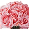 thumbnail image 3 of Enova Home Artificial Flowers 21 Heads Silk Roses Fake Flowers Arrangement in Round Clear Glass Vase with Faux Water for Home Office Wedding Decoration (Pink), 3 of 3