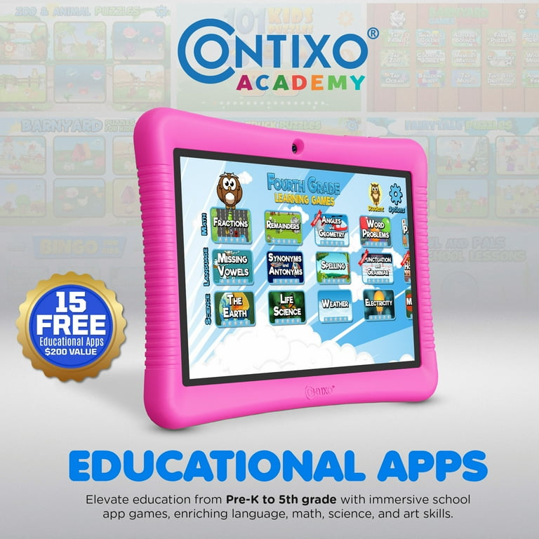 CFVOCUY Kids Tablet 10.1" With Case - Preloaded Educational Apps, Parental Control, 2+32GB, 5G WiFi, 5000mAh Battery For Ages 4-12