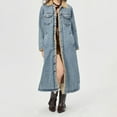 thumbnail image 6 of Women's Long -Shearling Lined Denim Jacket Oversized Button Down Maxi Jean Coat Classic Lapel Outercoat, 6 of 9