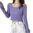 thumbnail image 2 of JDQJBZ Summer Womens Tops,Tops For Women Trendy Ruffle Slim Off Shoulder Crop Knit Long Sleeve Top For Spring Summer, 2 of 5