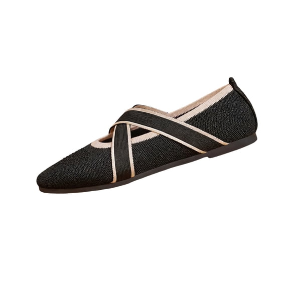 Domuza Womens Mary Jane Shoes Slip on Dressy Ballerina Flats Shoes for Women New Fashion Non-Slip Flats for Work Office Casual Black 6.5(EU-37)