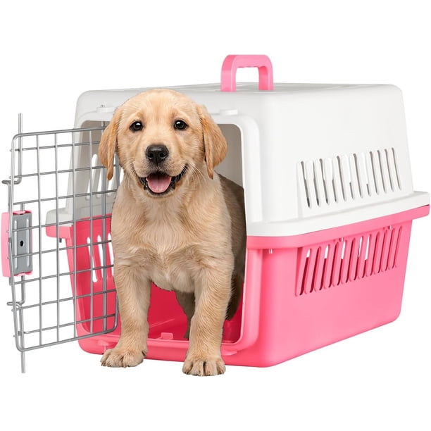 Jaula Transportadora para Gato Perro Caja de Viaje para Mascotas Jaulas para Viaje Transportadora para Perro Chico y Mediano (Rosa/Blanco)