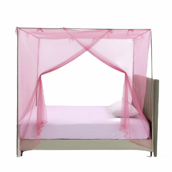 AUQ Canopy Bed Curtains - Twin Bed Canopy, Pink Girls Canopy for Twin Bed, Princess Bed Drapes Polyester Netting - 4 Corner Bed Curtain Bedroom Decor, 797065 Inches, Easy to Install