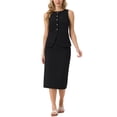 thumbnail image 1 of Conjunto de falda de 2 piezas de verano para mujeres, conjunto de trabajo de negocios, blazer sin mangas con botones y falda lápiz en negro, 1 of 6
