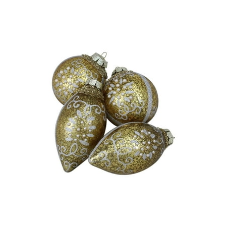 Silver Ball Drop - 4ct Shiny Gold and Silver Design Glass Ball Christmas Ornament Set