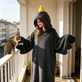 thumbnail image 3 of Wearable Blanket Hoodie With Slippers Oversized Flannel Bird Onesie For Adults Funny Loungewear Footwear Set, 3 of 7