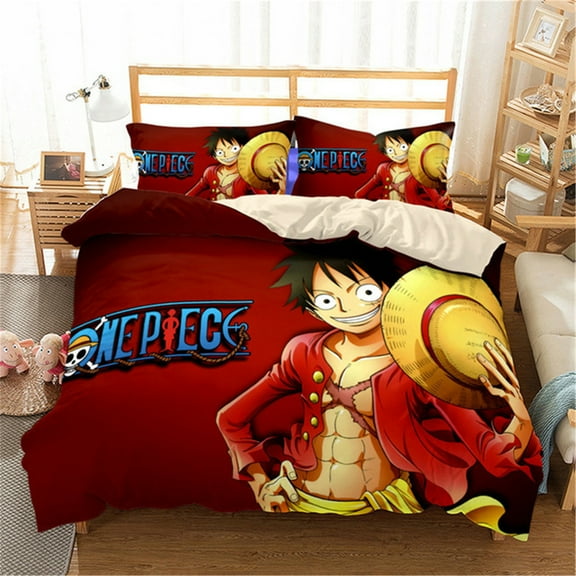 Kids Duvet Cover Set Anime 3 Pieces One Piece Bedding Sets for Boys Girls Soft Breanthable Comforter Cover 1 Duvet Cover 2 Pillowcase