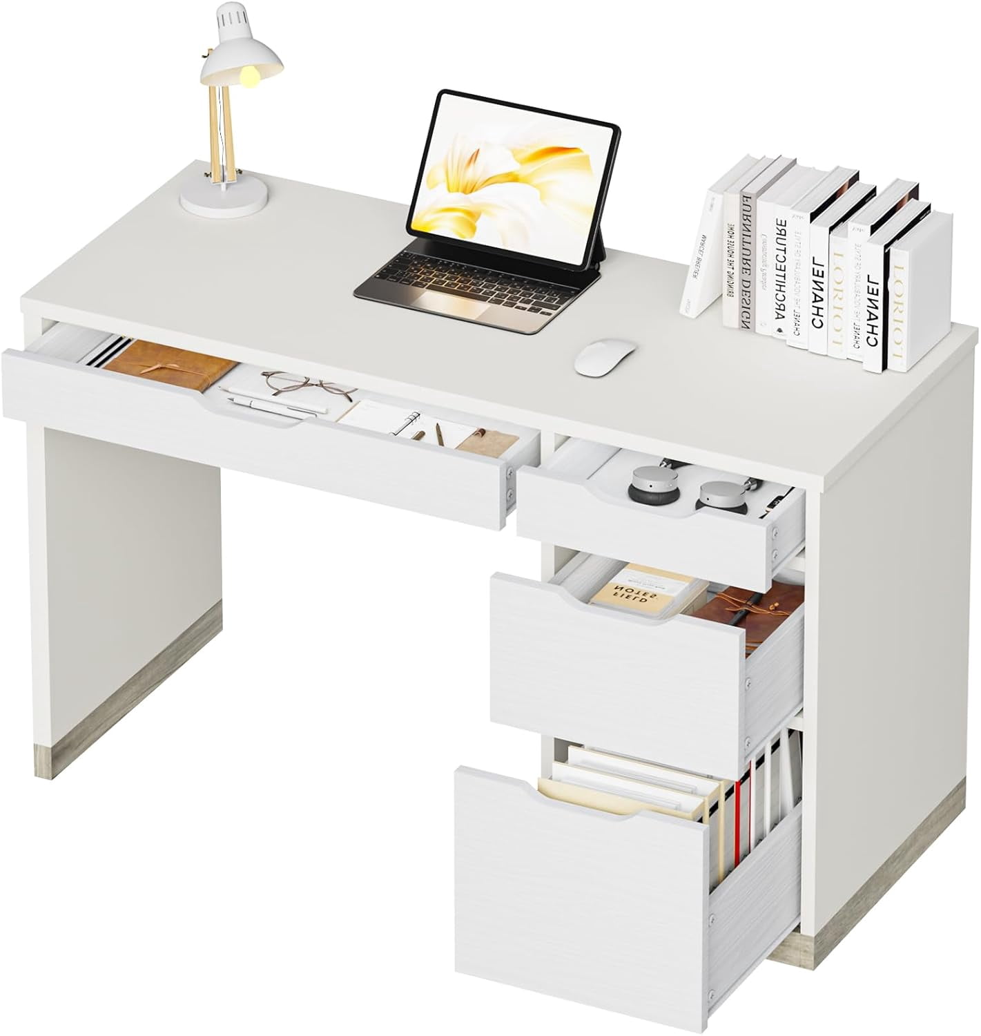 DreamCurship 48” Computer Desk with 4 Drawers, Home Office Desk for Work and Study, Writing Desk for Small Space, White