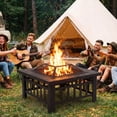thumbnail image 3 of 32" Fire Pits for Outside, SYNGAR Wood Burning Bonfire Fire Pit Table with Mesh Lid, Grate and Poker, Outdoor Metal Square Fire Pit for BBQ, Camping, Picnics, Backyard, 3 of 9