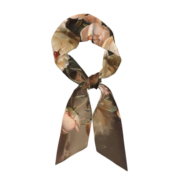 Xecao Vintage Peonies Rustic Charm Pattern Large Satin Head Scarf - Satin Hair Scarves Silk Bandana Scarf Headscarf Silk Feeling Scarf for Women