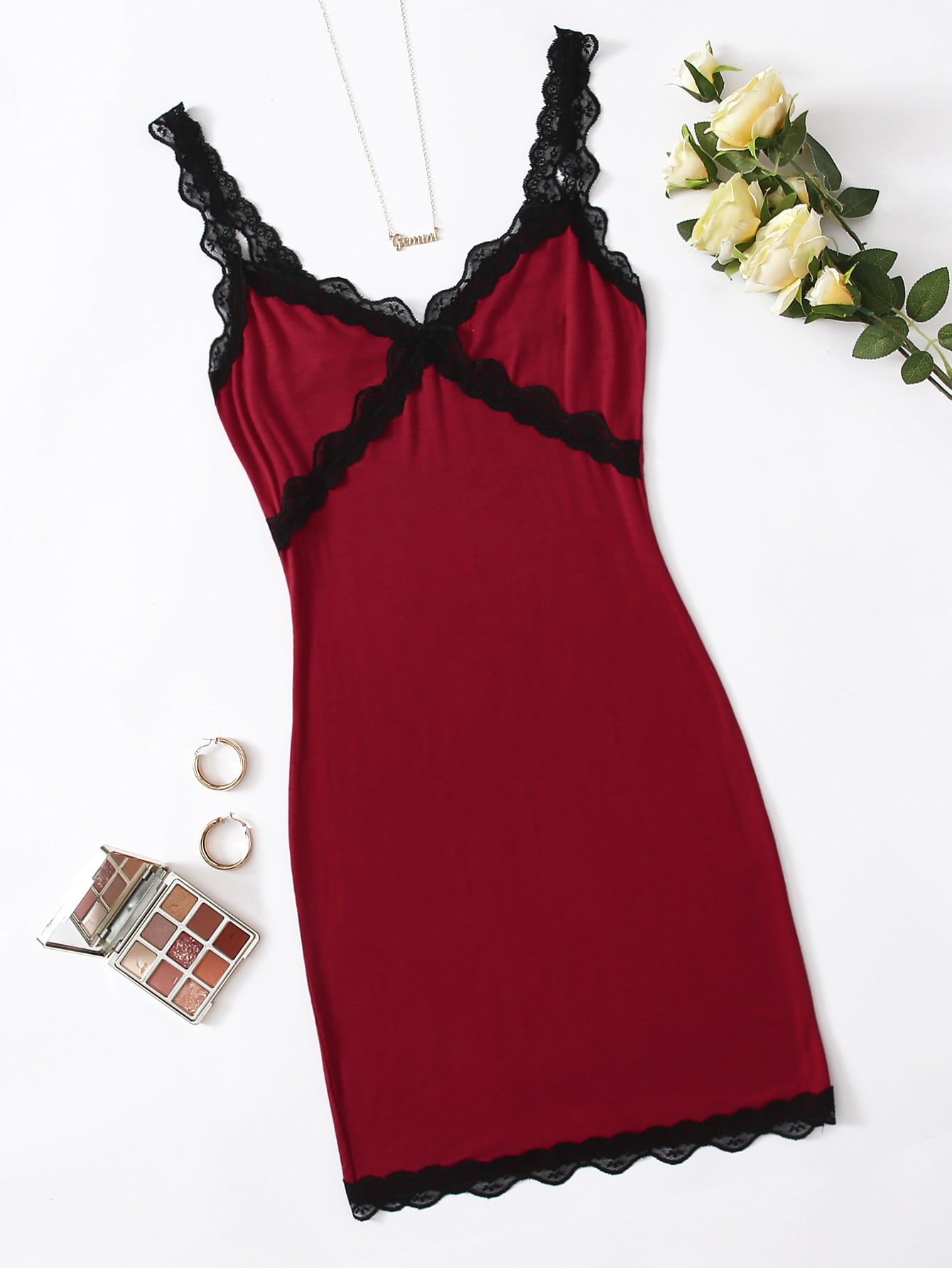 bodycon lace trim dress