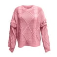 thumbnail image 4 of Women's Chunky Cable Knit Sweater Oversized Crewneck Long Sleeve Pullover (Pink, S), 4 of 4