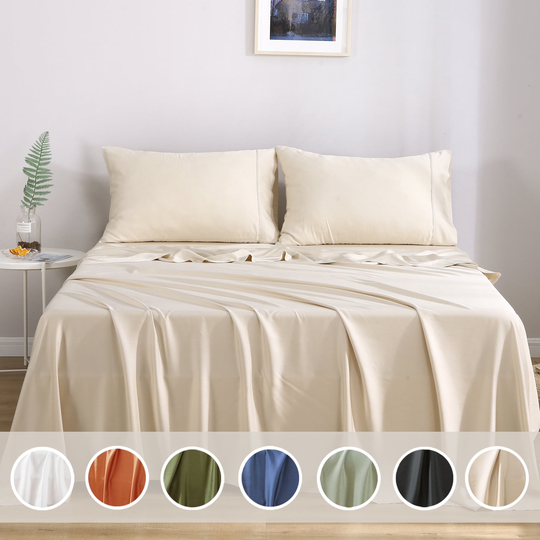 L Linen World 100% Viscose from Bamboo Sheets Set Cal King Size,Bamboo Cooling Bed Sheet 4 Pieces Deep Pocket Sheet,Silky Soft,Breathable(Champagne,Cal King)