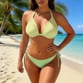thumbnail image 4 of Swimsuit Bikini, 2 Piece Swimsuit for Women, Full Coverage Bikini, Two Piece Triangle Bikini Sets for Women String Bathing Suit Halter Top With Side Tie Bikini Bottom, Yellow XL, 4 of 5