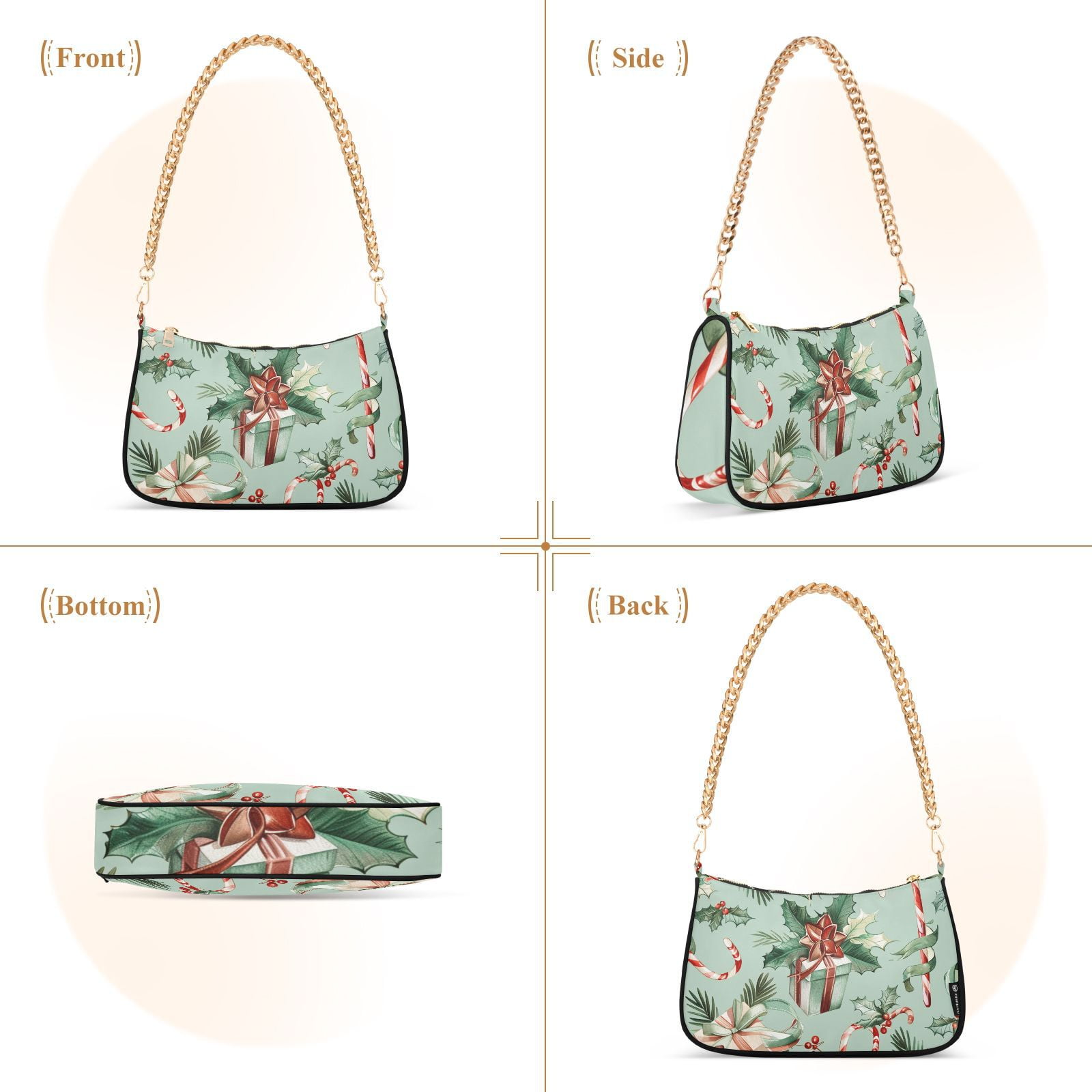 Christmas Candy Canes Gifts and RibbonsWomen Small Shoulder Bag Crossbody Tote Hobo Bags Purse Clutch Handbags with Chain Strap for Women