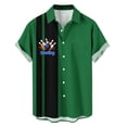 thumbnail image 2 of Ceisia Men's Summer St. Patrick's Day Casual Loose Fit Short Sleeve Turndown Collar Shirt Green Black Stripe Bowling Explosion Letter Print 4-Way Stretch Fabric Blue L Gifts, 2 of 6