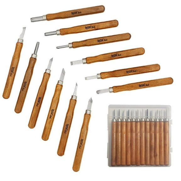 ROX Wood Mini Wood Carving Knife Set - 12 Piece in a PVC Box (Carving Tools & Kits)