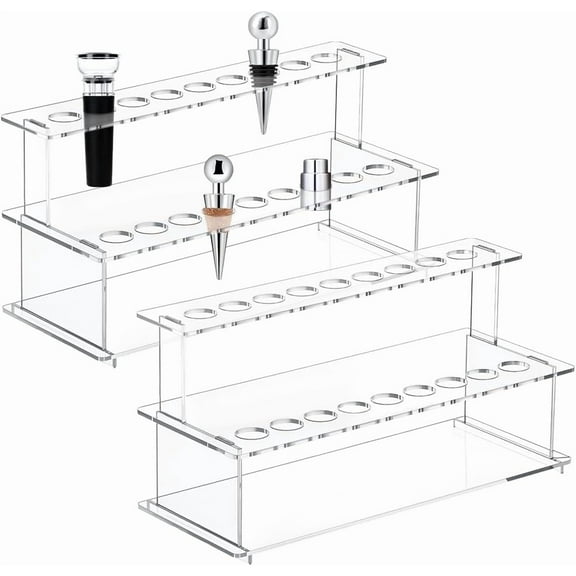 2 Sets Wine Bottle Stopper Display Stairs 18 Slot Clear Acrylic 2 Tier Riser Wine Stopper Holder Wine Stopper Display Stand Rack for Countertop 24x10x12cm(9.44"Lx3.93"Wx4.72"H)