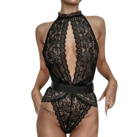 

Larisalt Lingerie For Women Women s Cutout Ring Linked Harness Garter Belt Leg Ring Lingerie Set Black L