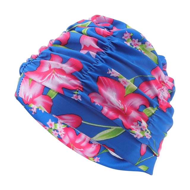 Gorros de Natación de Patrón de Lirios de Elasticidad Única 1 Pc 5.91"x9.25" Azul Rosa