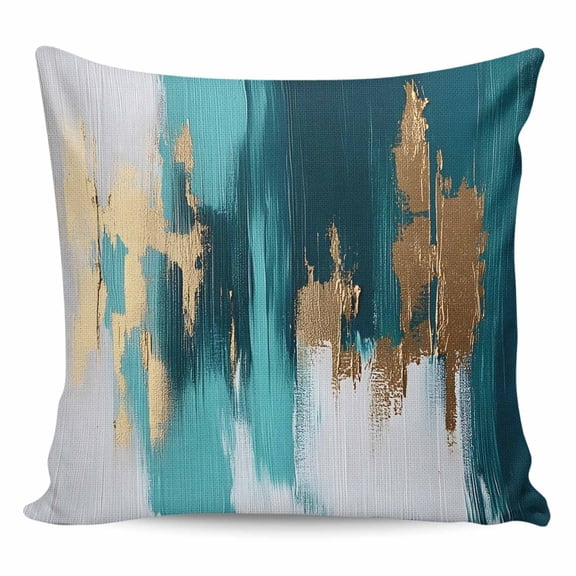 Throw Pillow Covers 18x18 Inch, Abstract Teal Green Decorative Pillow Cases for Couch Sofa Bed, White Gold Textured Art Cotton Linen Square Home Decor Pillowcases with Hidden Zipper